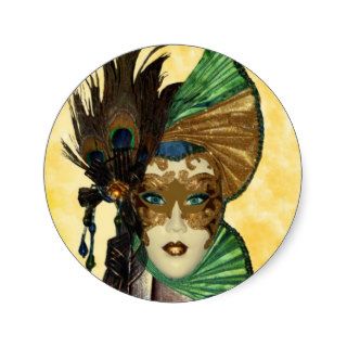 Woman In Masquerade Art Round Stickers