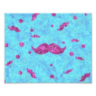 Funny Mustache Sketch Teal Floral Paisley Photographic Print