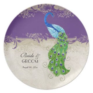 Art Deco Style Peacock Purple n Cream Vintage Lace Dinner Plate