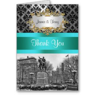 Union Square NYC Black Damask 212 Thank You Note Greeting Cards