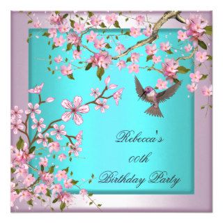Pretty Cherry Blossom Teal Blue Pink Party Custom Invitation