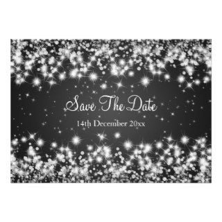 Wedding Save The Date Winter Sparkle Black Announcements
