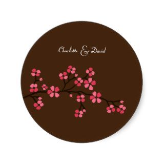 Mocha & Pink Cherry Blossom Wedding Sticker