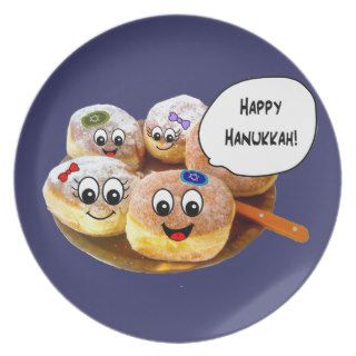 Cute Happy Hanukkah Donut plate (blue)