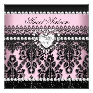 Sweet Sixteen 16 Damask Pink Black Pearl Lace Personalized Invite