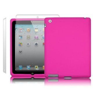 APPLE IPAD 2 SILICONE SKIN CASE   HOT PINK, WITH 2 SCREEN PROTECTORS Cell Phones & Accessories