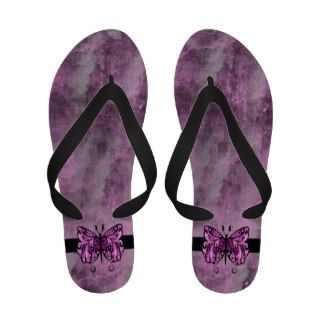 Pink grunge butterfly flip flops