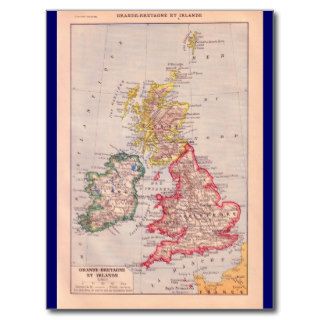 Vintage map, British Isles,  circa 1920 Post Card