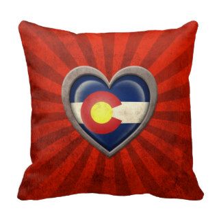 Aged Colorado Flag Heart with Light Rays Throw Pillow
