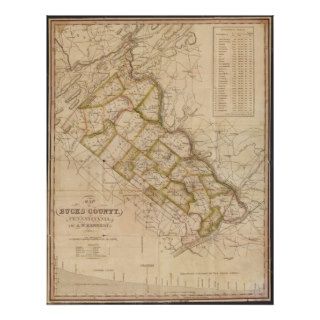 1831 Map of Bucks County Pennsylvania Poster