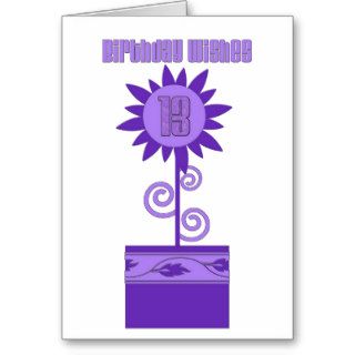 13th Birthday, big purple flower with '13'. Greeting Card