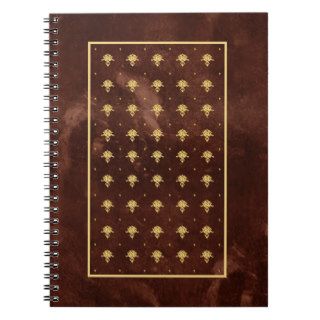 Vintage Leather Brown and Gold Damask Pattern Spiral Notebook