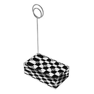 Checkered black and white with soccer balls table card holder