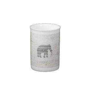 Aztec Tribal Elephant Black White Vintage Wood Porcelain Mugs