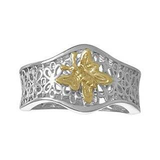 925 Sterling Silver Ring 14K Yellow Butterfly Cut out Pattern Scalloped Ed Jewelry