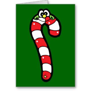 Cartoon Candy Cane with Smiling Face Greeting Cards