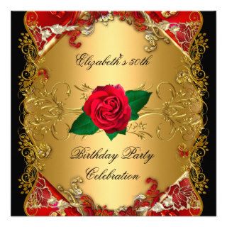 LARGE 50th Birthday Party Gold Black Red Roses Custom Invites