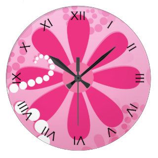Cute Pink Floral Girly Retro Daisy Flowers Clocks