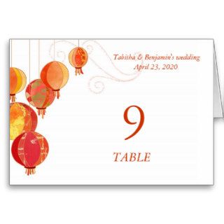 Trendy Red Paper Lanterns Table Number Folded Card
