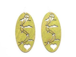 Lemon Yellow Flying a Kite Wooden Earrings Dangle Earrings Jewelry