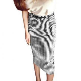 Lady Stripes Stretchy High Rise Straight Casual Skirt