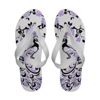 Black, lavender peacock and cherry blossoms Flip Flops