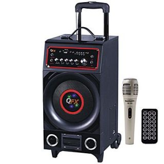 QFX PBX 1008 350 W Portable Powered PA Speaker With Disco Light/FM Radio and USB/SD, Black  Make More Happen at