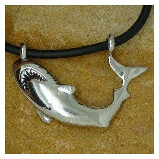 Shark Ocean Great White Pewter Pendant W PVC Necklace SHINY POLISHED Jewelry