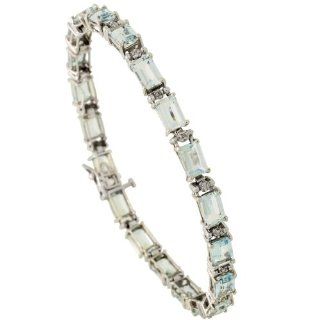 10k White Gold 7 in. Eternity Tennis Bracelet, w/ Brilliant Cut Diamonds & Emerald Cut (6x4mm) Aquamarine Stones, 3/16 in. (5mm) wide Jewelry