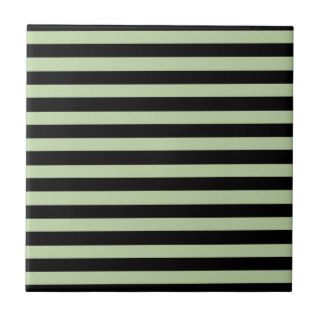 Celery Root Mint And Horizontal Black Stripes Ceramic Tiles