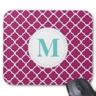 Berry Purple Quatrefoil Custom Monogram Mousepads