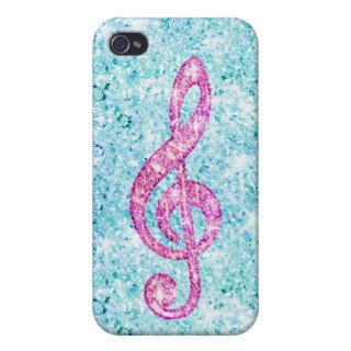 Girly Pink Music Note, teal blue glitter photo Cases For iPhone 4
