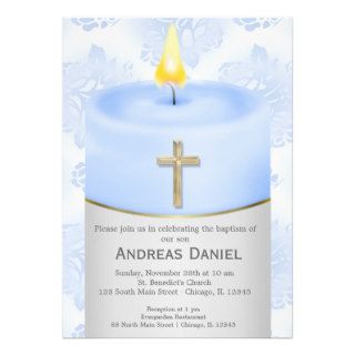 Blue Baptism Candle Custom Invites