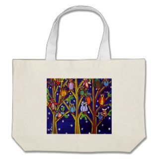 Owl Party Whimsical Folk Art Tote Bags