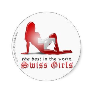 Swiss Girl Silhouette Flag Round Stickers