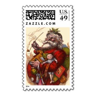 Vintage Christmas, Victorian Santa Claus Pipe Toys Stamp