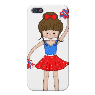 Cute Patriotic Brunette Cheerleader Girl Cartoon iPhone 5 Case