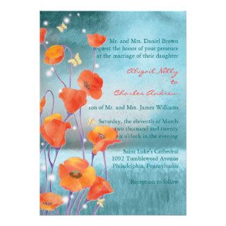 Red & Turquoise Poppy Formal Floral Wedding Personalized Invitation