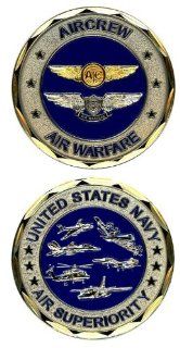 United States Military US Armed Forces USN Navy Air Superiority Aircrew & Air Warfare Crests   Good Luck Double Sided Collectible Challenge Pewter Coin 