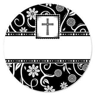 Modern Floral Black & White Cross   Circle Sticker Labels (1 sheet of 24) Health & Personal Care