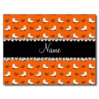 Custom name orange skates and hearts postcards