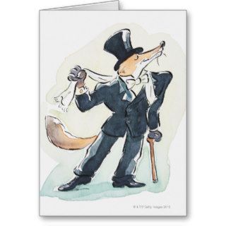 Illustration of a fox dressed in suit and top card