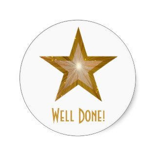 Gold Star 'Well Done' round sticker white