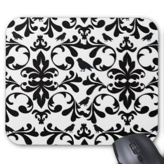 black and white birds intricate damask pattern mouse pad