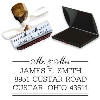 Calligraphy Mr & Mrs Typewriter Custom Return Address Stamp Wooden Hand Stamp S13  Business Stamps And Print Kits 