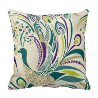 Purple Teal Peacock Swirl Throw Pillow by American