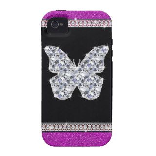 Diamond Butterfly Hot Pink Glitter iPhone 4 Cover