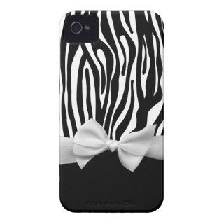 Black and white Zebra stripes & ribbon graphic iPhone 4 Cases