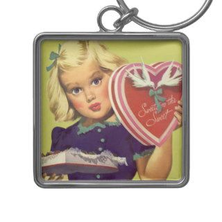 Vintage Valentine's Day; Blonde Girl w Chocolates Key Chains