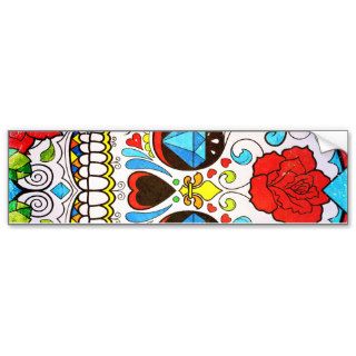 Sugar Skull and Hipster Bright Red Floral Roses Bumper Sticker